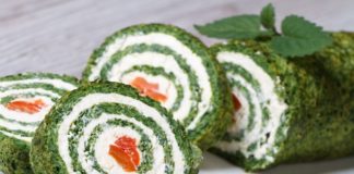 Receita de rolo de espinafres com queijo e salmão