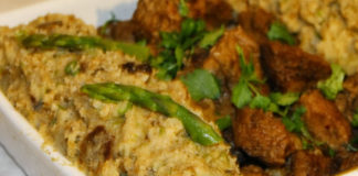 Receita de migas de espargos com lombinhos de porco preto grelhados