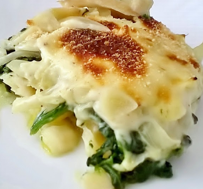 Receita de Bacalhau com espinafres gratinado